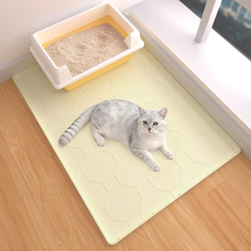 Tappetino per lettiera per gatti 71 x 56 cm, materiale in morbido silicone, facile da pulire, impermeabile, antiscivolo, tappetino resistente per interni e giardino