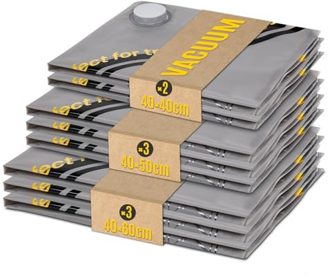 Sacchetti Sottovuoto Vestiti, 8 Pezzi Buste Sottovuoto Vestiti da viaggio Riutilizzabili (2 * 40x40cm, 3 * 40x50cm, 3 * 40x60cm) per Deposito Domestico e Imballaggio dei Bagagli (Pompa Non Inclusa)