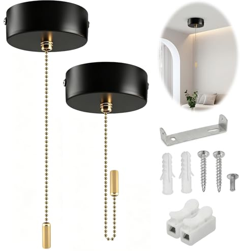 XdealCozyxc Bathroom Light Pull Cord, 2 Pcs, Black