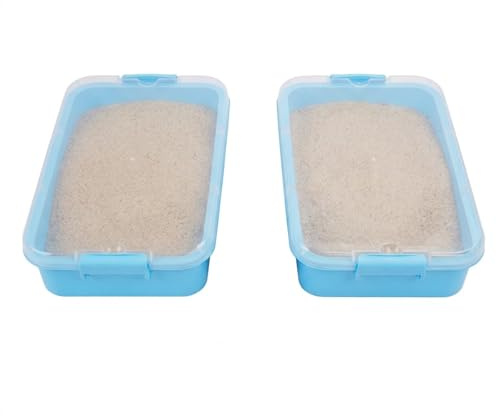 Relaxdays Sandpit with Lid, set of 2, plastic, 8x38x25 cm, small kids sandbox, light blue