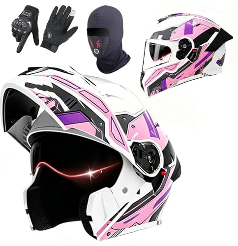 Casco Integral De Motocicleta Modular Homologado ECE 22.06 con Doble Visera para Adultos, Hombres Y Mujeres