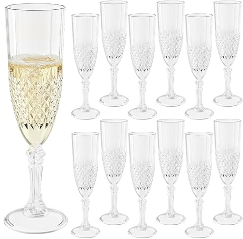 XYUNE 12 Pcs Plastic Champagne Flutes, 200ml Clear Champagne Glasses, Reusable Unbreakable Shatterproof Stemware, Wine Goblets for Mimosa Prosecco Wedding Toasting Bachelorette Party Holidays