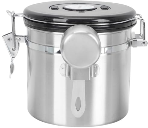 Cabilock Barattolo Ermetico per Chicchi di Caffè e Tè in Acciaio Inossidabile, 1.2l, Colore Argento, Facile da Aprire e Chiudere, per Cucina e Ufficio