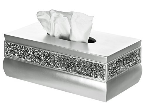 Taschentuchbox-Abdeckung, rechteckig, dekorativer glitzernder Taschentuchbox-Halter mit schönem Mosaikglas, eleganter Taschentuchhalter für Badezimmer mit robustem Bodenschieber (Silber-Kollektion)