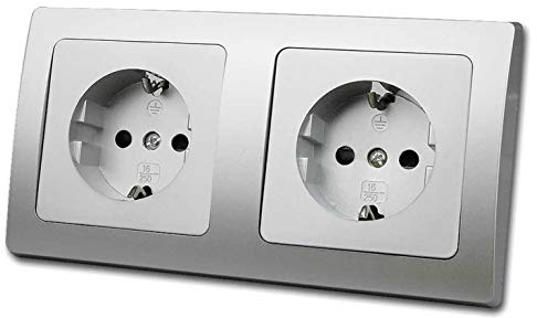 ChiliTec Doppel-Steckdose Delphi Silber Grau 250V/16A Unterputz | 2-fach Steckdose, UP Montage, Berührungschutz