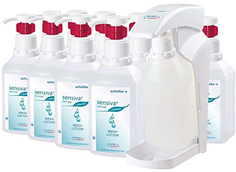 schülke Set, 10 x 1000 ml sensiva® Wash Loción hyclick, loción de lavado, 1 x hyclick® de dispensador/dispensador de jabón