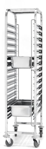 HENDI Chariot de débarrassage de Plateaux, 15 x GN 1/1, Charge maximale 150 kg, 440x610x(H) 1710mm, Acier Inoxydable