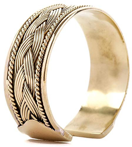 Windalf Breiter Handmade Vintage Armreif ARAN Ø 6.7 cm Celtic Armschmuck mit Zopf Bohemia Freundschafts Celtic Armband Ethno Freundschaftsband Hochwertige Bronze