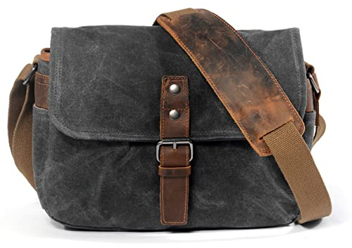 SYF&DJN Retro cámara de Cuero Genuino Bolso Impermeable fotografía Paquete para DSLR Hombro Cnavas Caso para Sony Nikon Canon,Darkgray
