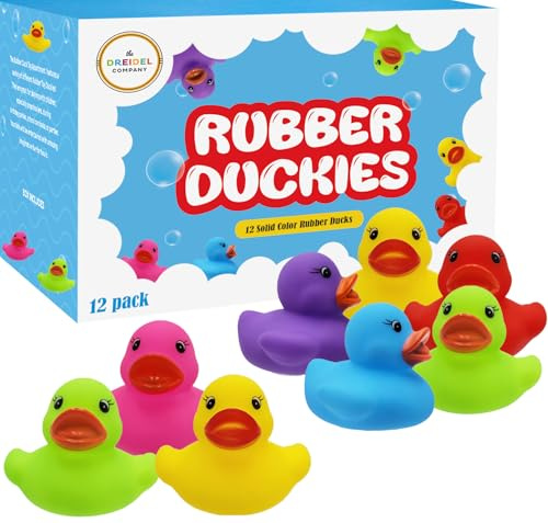 Classic Rubber Duck Toy Duckies for Kids, Six Solid Colors, Bath Birthday Gifts Baby Showers Classroom Summer Beach and Pool Activity, 2 (12-Pack)