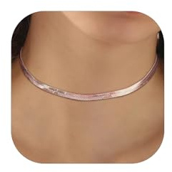 FOCALOOK Collar Choker Mujer Acero Inoxidable 316L 3MM / 5MM Cadena Plana Serpiente 32CM / 38CM / 46CM Joyería Básica Cuello Regalo Precioso