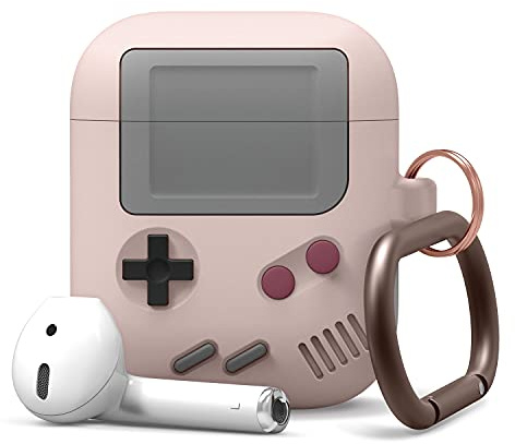 elago Cover AW5 Classic Game Player per AirPods 2 e 1 | Design Retrò con Moschettone Portachiavi, Ricarica Wireless (Sabbia Rosa)