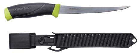 Morakniv Companion fiskfilékniv i rostfritt stål med slida, svart/gul, 15,5 cm