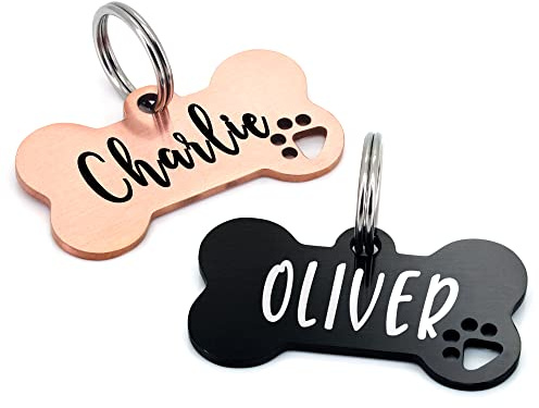Ultra Joys Dog Tags Personalized for Pets - Hollow Paw Custom Pet ID Tag - Engraved Dog Tag for Small, Large Dogs - Large Bone in Black