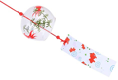 Japanisches Windspiele Romantische Kleine Windglocken Glas Anhänger im Japanischen Stil für Außen- Oder Innendekore (Roter)