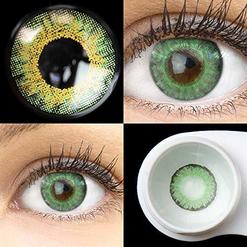 GLAMLENS Flora Green grün + Behälter | Sehr stark deckende natürliche grüne Kontaktlinsen farbig | farbige Monatslinsen aus Silikon Hydrogel | 1 Paar (2 Stück) | DIA 14,50 | Ohne Stärke