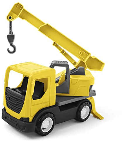 Wader 35367 - Tech Truck LKW mit Kran, Haken, drehbarem Aufsatz und stabilen Stahlachsen, ca. 31 x 14,5 x 19 cm groß, gelb, ab 12 Monaten, kreatives Spielen