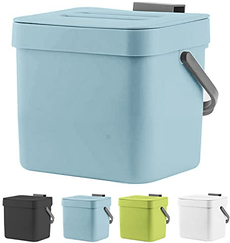 LALASTAR Kitchen Compost Bin, Hanging Trash Can with Lid for Kitchen Cabinet Door, Under Sink, Wall Mounted Waste Bin for Bathroom, 1.8 Gallon, Blue