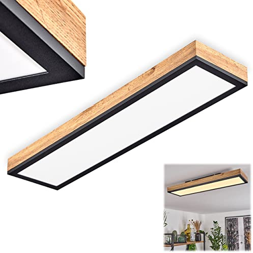HOFSTEIN LED Deckenpanel Salmi, moderne Deckenleuchte aus Metall/MDF in Schwarz/Weiß/Holzoptik, 18 Watt, 1000 Lumen, 3000 Kelvin, längliche Deckenlampe in flachem Design, Esszimmer, Küche, Praxis