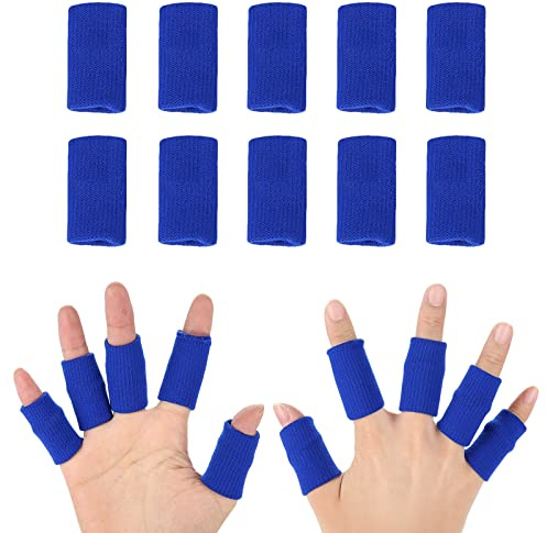 Dehnbare Fingerbandagen Sport Fingerschutz, 10 Stk. | Schweißabsorbierendes Nylon für Atmungsaktivität, elastische Fingermanschetten für Basketball Volleyball Tennis, Blau