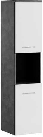 Badplaats Badezimmerschrank Montreal 30 x 30 x 131 cm Dunkel Grau mit Weiß Hochglanz - Hoch Badschrank Mit 2 Türen