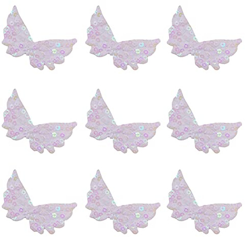 JIHUOO 30 Stück Kleine Engelsflügel zum Basteln Pailletten Flügel Patches Kleidung Applique Rucksack Aufnäher für Kleidungsstück Aufnähen Weiß