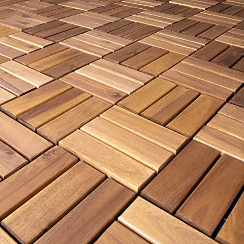 Acacia Wood Decking 4pk - Flooring with Drainage Substructure - Interlocking Patio Tile in Wooden Oiled Finish Waterproof All Weather Perfect for Indoor Outdoor - Balcony Roof Terrace Hot Tub Deck