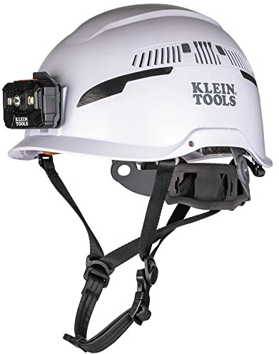 Klein Tools 60526 Safety Helmet, Type-2 Safety Helmet with Rechargeable Headlamp, Vented, Class C, White
