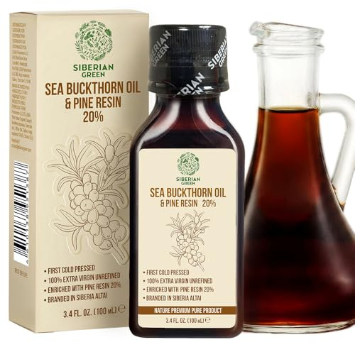 Siberian Green Aceite de Espino Amarillo Siberiano con Resina de Cedro de Pino Puro Natural 100% Virgen Extra Prensado en Frío 100 ml