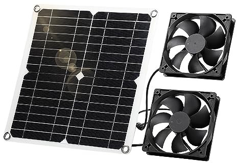 SUNYIMA Kit di ventilatori a pannello solare, 12 W, resistente alle intemperie, con ventola CC per piccoli pollai, serre, capannoni, case per animali domestici, scarico finestre (doppia ventola)