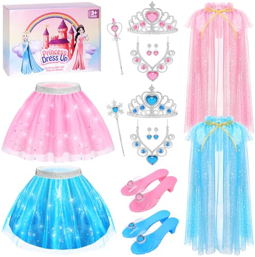 TSDATOWR Princess Dress Up Clothes for Little Girls Toddlers, Princess Costume Set with Princess Cape, Tutu, Crown, Shoes, Play Jewelry, Kids Pretend Play & Dress Up Princess Toys & Gifts for Girls