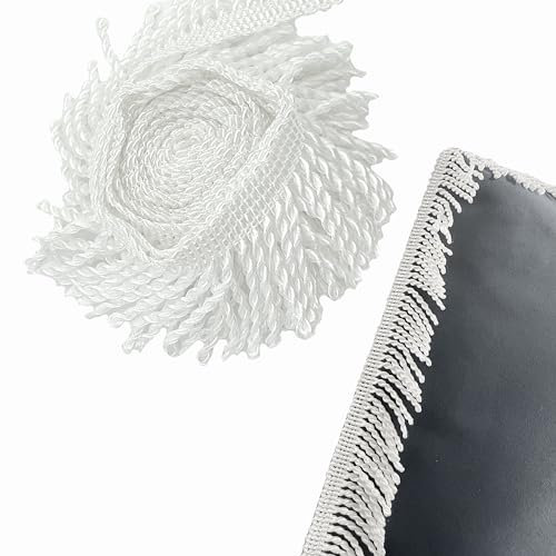 OHYER 3 metros Borde de Borla de Flecos Borde de Flecos Franja de Lingotes Blanco Borde de Flecos dorados DIY Costura Decoración Borde de Borla Para cortinas faldas bufandas dobladillos y manualidades