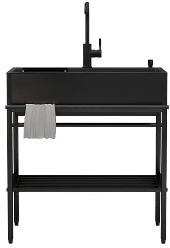 Lavandino Cucina 1 Vasca,Lavello multifunzione con Mobile,Lavabo in Acciaio Inox con Set di Drenaggio e Dispenser Sapone,Lavatoio da Esterno Bagno con Gocciolatoio,per Giardino Campeggio Commerciale (