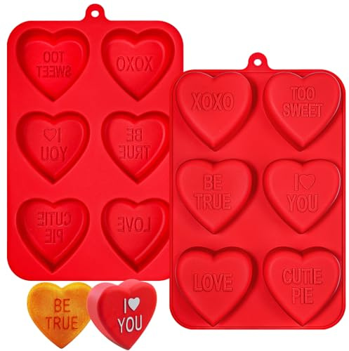 Webake Large Conversation Heart Mold for Baking, Heart Silicone Cake Molds 6-Cavity Heart Shaped Cake Pans,2 Packs
