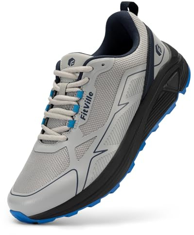 FitVille Zapatillas Ancho Trail Running Hombre Zapatos Caminar Montaña Antideslizantes Deporte Trekking Gris 43 EU X-Ancho