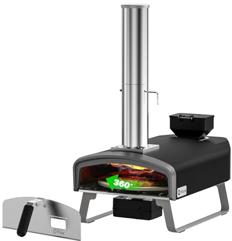 Q Pizza bärbar pizzaugn med automatisk roterande sten, utomhus pizzaspis, brinnande pizzaugn med träpellets för utomhusträdgård, pizzamaskin, trädgård, kök, PS106