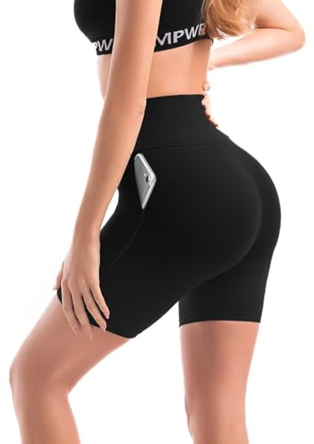 SINOPHANT High Waist Radlerhose Damen mit Taschen Kurz Shorts Leggings für Sommer Sport Fitness Yoga Black LXL