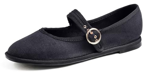 Feversole Women's Soft Breathable Mary Jane Memory Foam Cushioned Comfort Round Toe Metal Buckle Flats Walking Shoes
