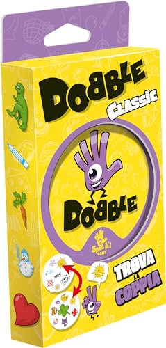 Asmodee: Dobble Classic Blister Eco, Mini-Version, lustiges Kartenspiel für die ganze Familie, 5 Mini-Spiele, 2-8 Spieler, 6+ Jahre, italienische Ausgabe