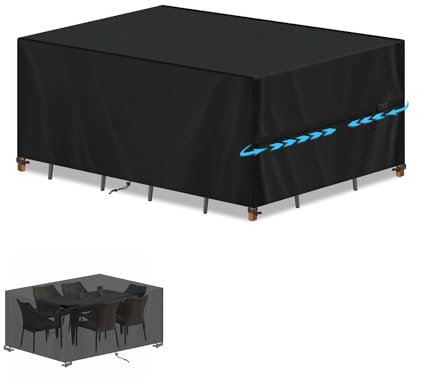 SIMPHAUS Outdoor Furniture Covers Waterproof,Patio Set Covers for Garden Table and Chairs Set,Outdoor Dining Table Cover with Drawstring,Windproof,Anti UV,420D Oxford Fabric 140x80x75cm