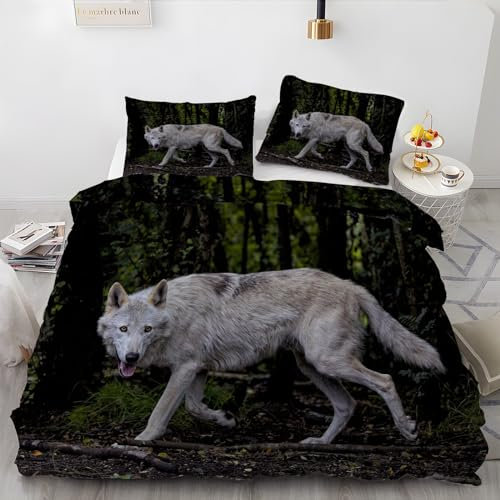 Bettwäsche 135x200 Wolf Muster Weich Bequem Atmungsaktiv Hypoallergen 3D Sommerbettwäsche Bettwäsche Set + 1 Kissenbezug 80x80 cm,Geeignet für Jungen Mädchen Kinder
