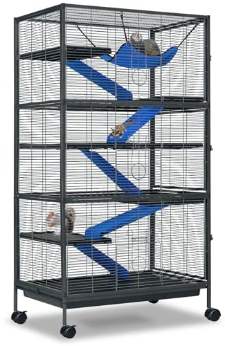 Metal Small Animal Cage 6-Tier Ferret Sugar Glider Cage for Chinchillas/Guinea Pig/Rabbit/Large Hamste Rolling Critter Nation Cage with Flannel ramps, Removable Tray,6 Doors Easy Clean