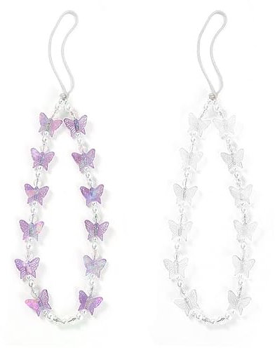 KSBBHDS 2 cadenas acrílicas para teléfono móvil, con mariposa, para teléfono móvil, para teléfono móvil (blanco, morado), morado, Talla única