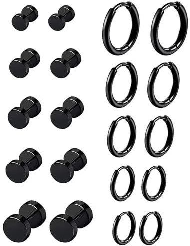 10 Paare Edelstahl Creolen Ohrringe für Herren Damen Creolen Schwarz Ohrringe Herren Silber Ohrringe Runde Knorpel Piercing Ohrstecker Set Klein Edelstahl Ohrstecker Herren Schmuck