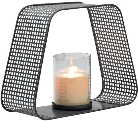 Marrakesch Skandinavische Deko Teelichthalter aus Metall & Glas in grau 21 cm groß | Windlicht Rineira als Frühling Wohnzimmer Tisch Deko | Exquisite Kerzenständer für Teelichter als Dekoration