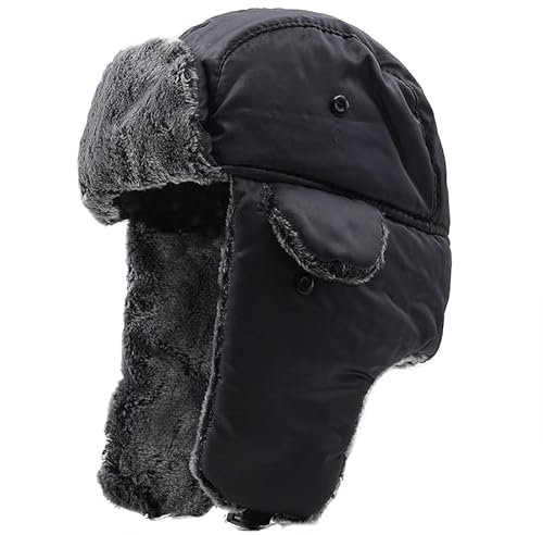 Russische Mütze Unisex Herren Damen Russische Mütze Trapper Bomber Warme Trooper Ohrenklappen Winter Skimütze Flauschige Kunstpelz Fliegermütze, Grau, 58–62 cm