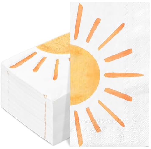 JarThenaAMCS 100Pcs Boho Sun Paper Guest Napkins First Trip Around The Sun Bathroom Napkins Sunshine Disposable Hand Towel Napkin for Home Party Supplies