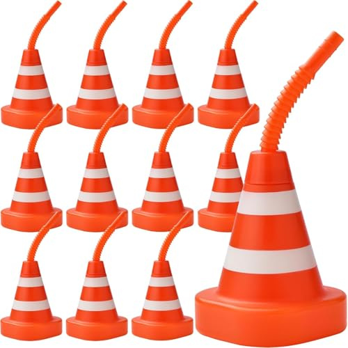 ALINK Kunststoff Rennwagen Party-Tassen mit Strohhalmen - Kegelgeformt, wiederverwendbar für Geburtstagsveranstaltungen (Orange, 12 Stück)