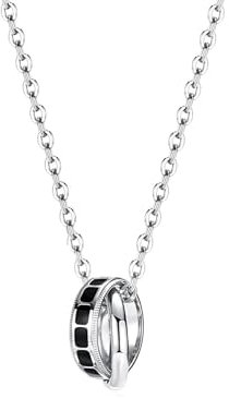 Halskette Damen Silber, Anhänger Kette Titan Doppelring Schmuck Elegant für Geburtstag Hochzeit