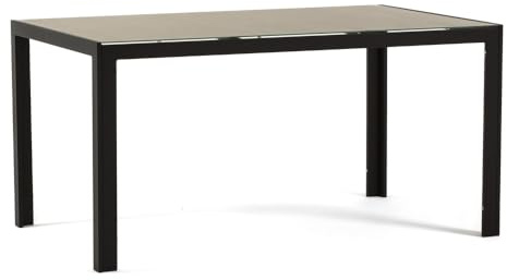 RATTATAN Milo - Rechteckiger Tisch 150x90 cm für drinnen und draußen, lackiertes Aluminium, dekoriertes Glas, anpassbar für Küche, Esszimmer, Terrasse, Garten für 6 Personen (Granit, Beine Anthrazit)